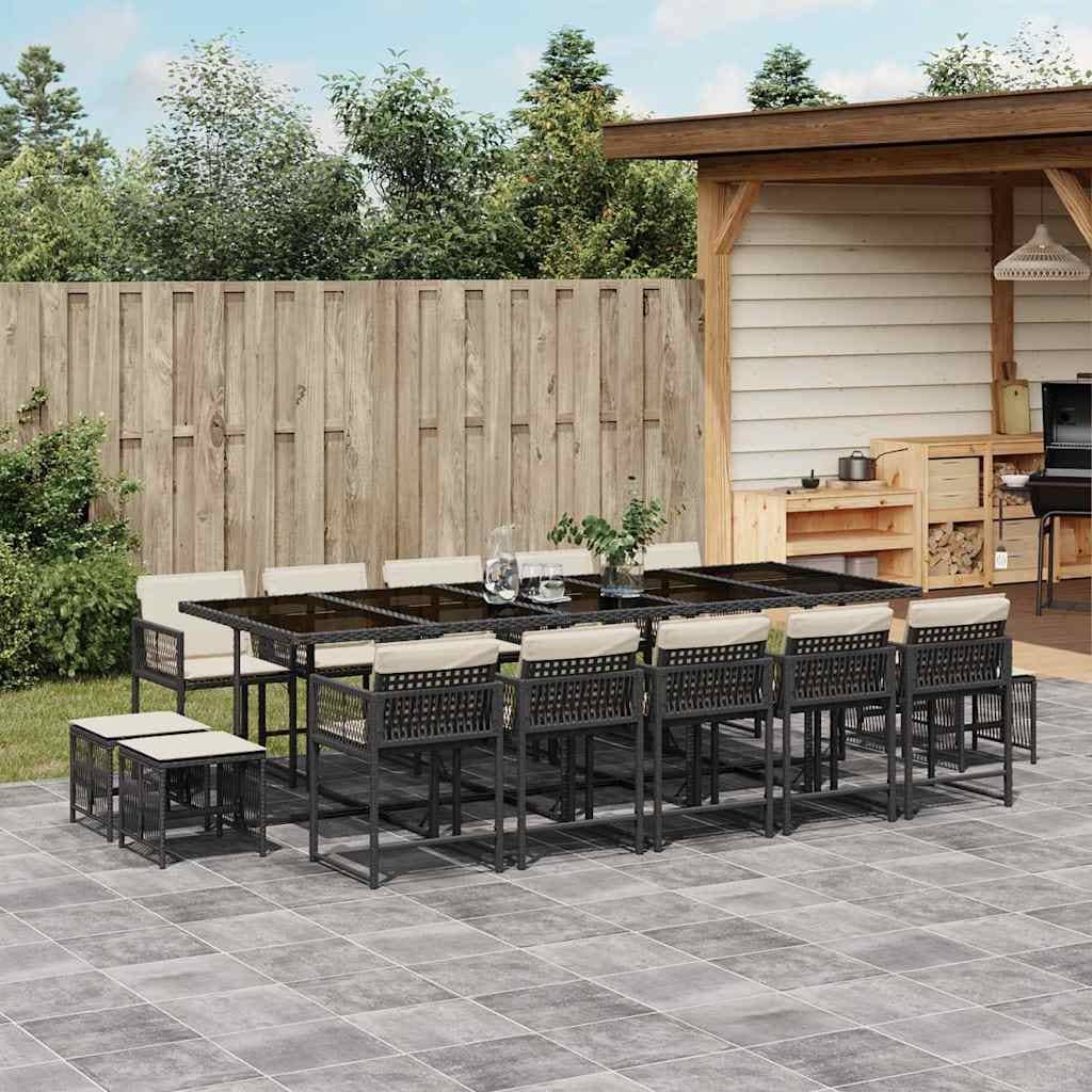 Vidaxl Garden Dining Set Black And Cream White Pe Rattan Large Stackable 41.7 X 108.3 X 28.7 In.