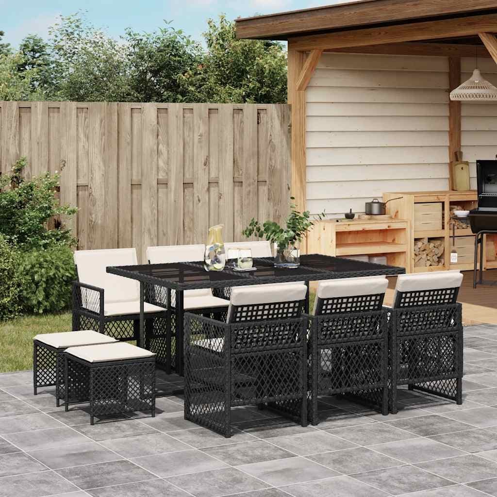 Vidaxl Garden Dining Set Black And Cream White 41.7 X 65.0 X 28.7 In
