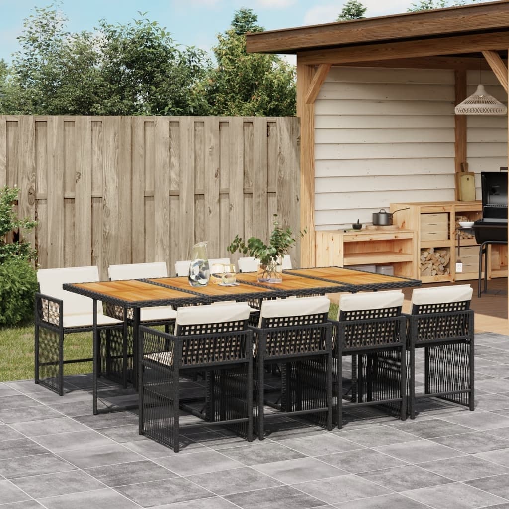 Vidaxl Garden Dining Set Black Table And Chairs Cream White Cushions 41.7 X 86.6 X 28.7 In