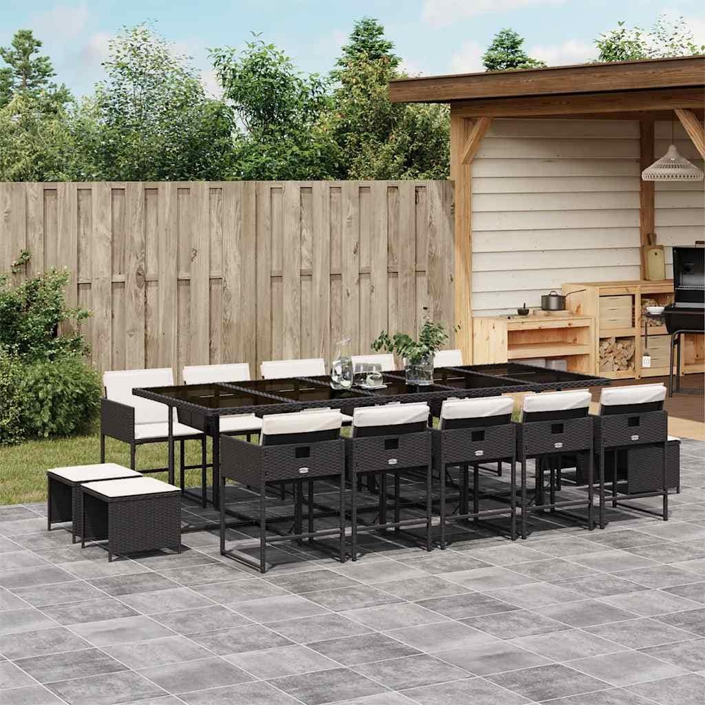 Vidaxl Garden Dining Set Black Cream White Pe Rattan Large 41.7 X 108.3 X 28.7 In