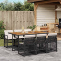 Vidaxl Garden Dining Set Black Cream White Pe Rattan Steel Acacia Wood 41.7 X 65.0 X 28.7 In