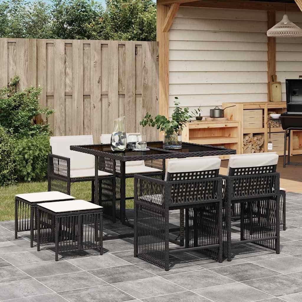Vidaxl Garden Dining Set Black Cream White Poly Rattan Medium Foldable 41.7 X 43.3 X 28.7 In