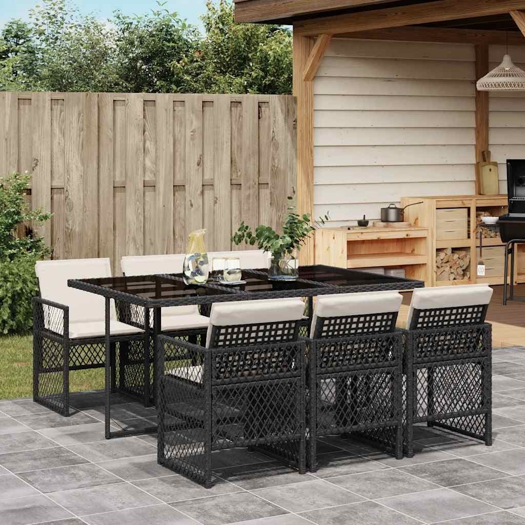 Vidaxl Garden Dining Set Black Cream White Poly Rattan Medium Foldable 41.7 X 65.0 X 28.7 In