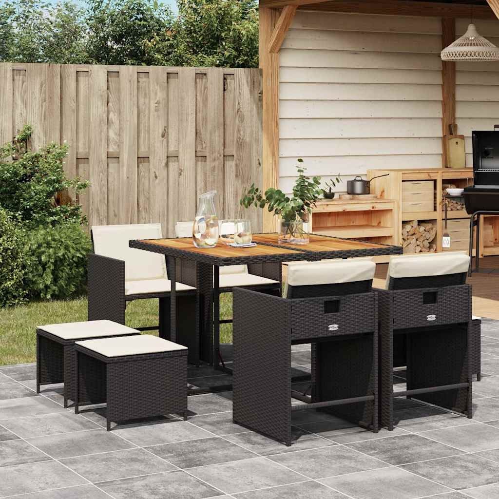 Vidaxl Garden Dining Set Black Cream White Brown 41.7 X 43.3 X 28.7 In