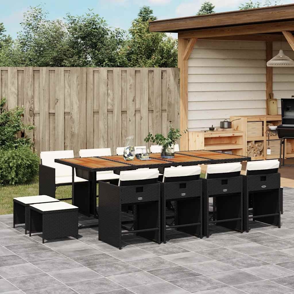 Vidaxl Garden Dining Set With Cushions Black Poly Rattan