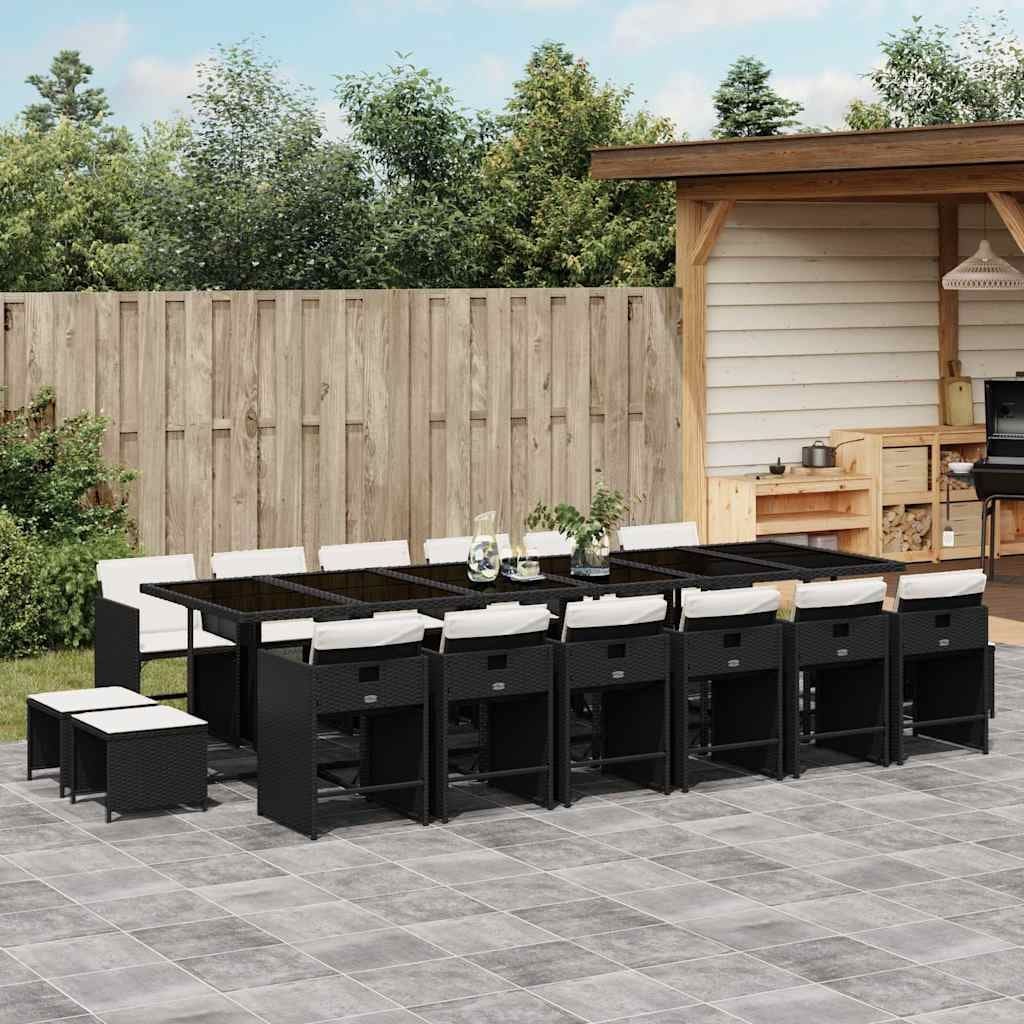 Vidaxl Garden Dining Set With Cushions Black Poly Rattan
