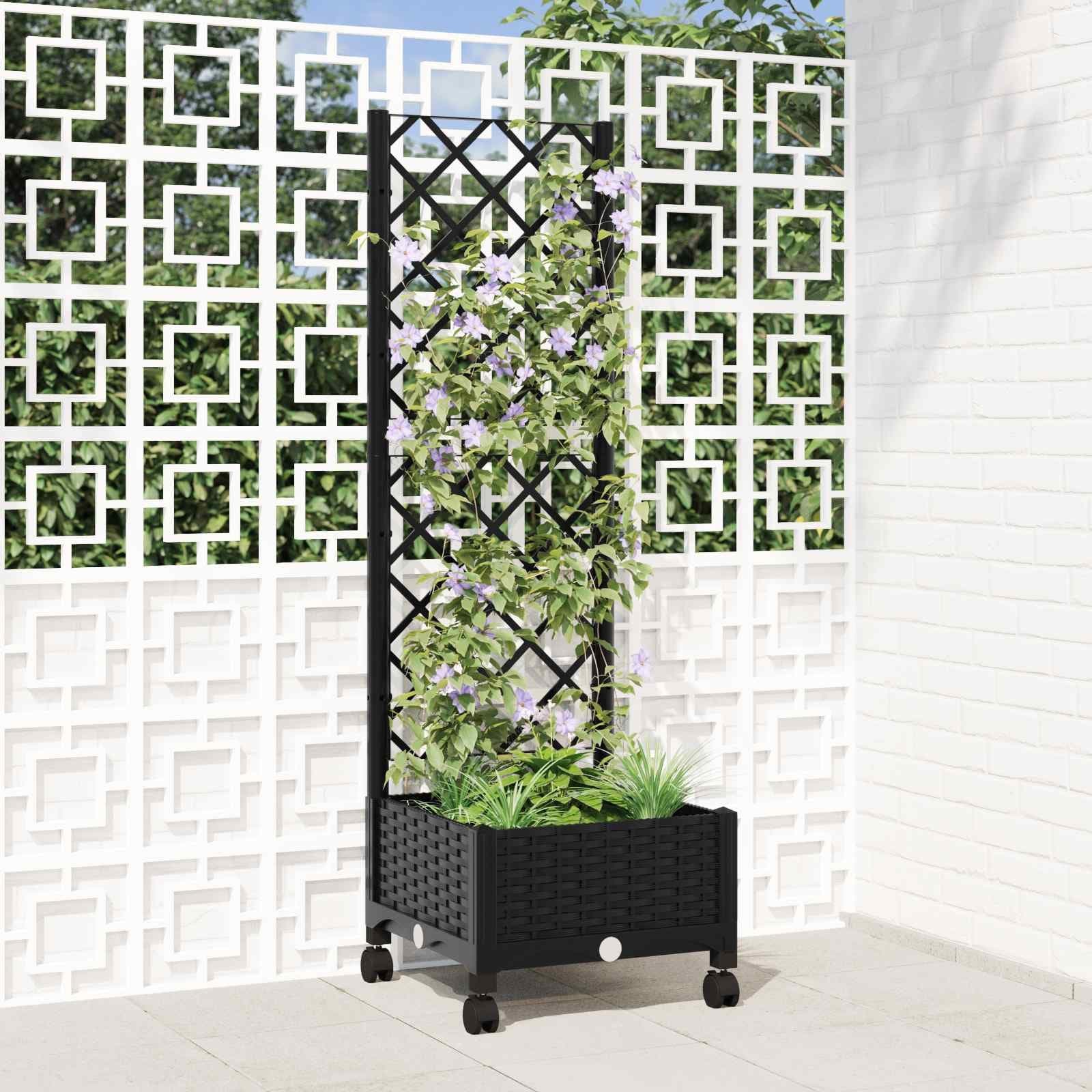 Vidaxl Garden Planter With Trellis And Wheels Pp