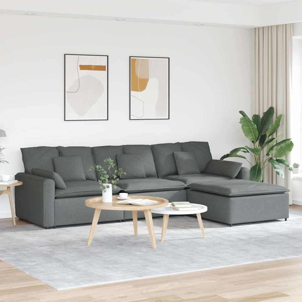 Vidaxl Modular Sofa With Footstool And Cushions Dark Gray 127.6 X 80.7 X 25.2