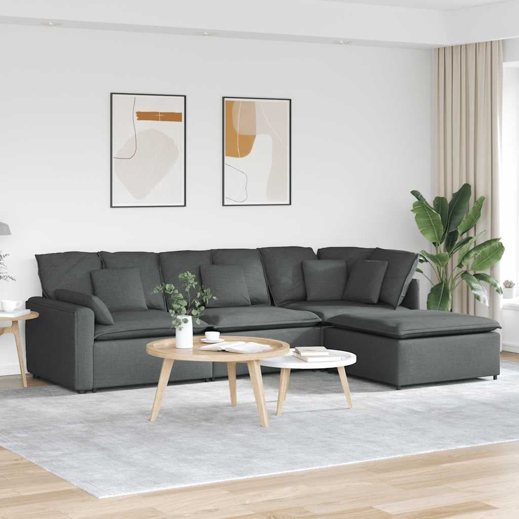 Vidaxl Modular Sofa With Footstool Cushions Fabric Dark Gray 122.8 X 80.7 X 25.2
