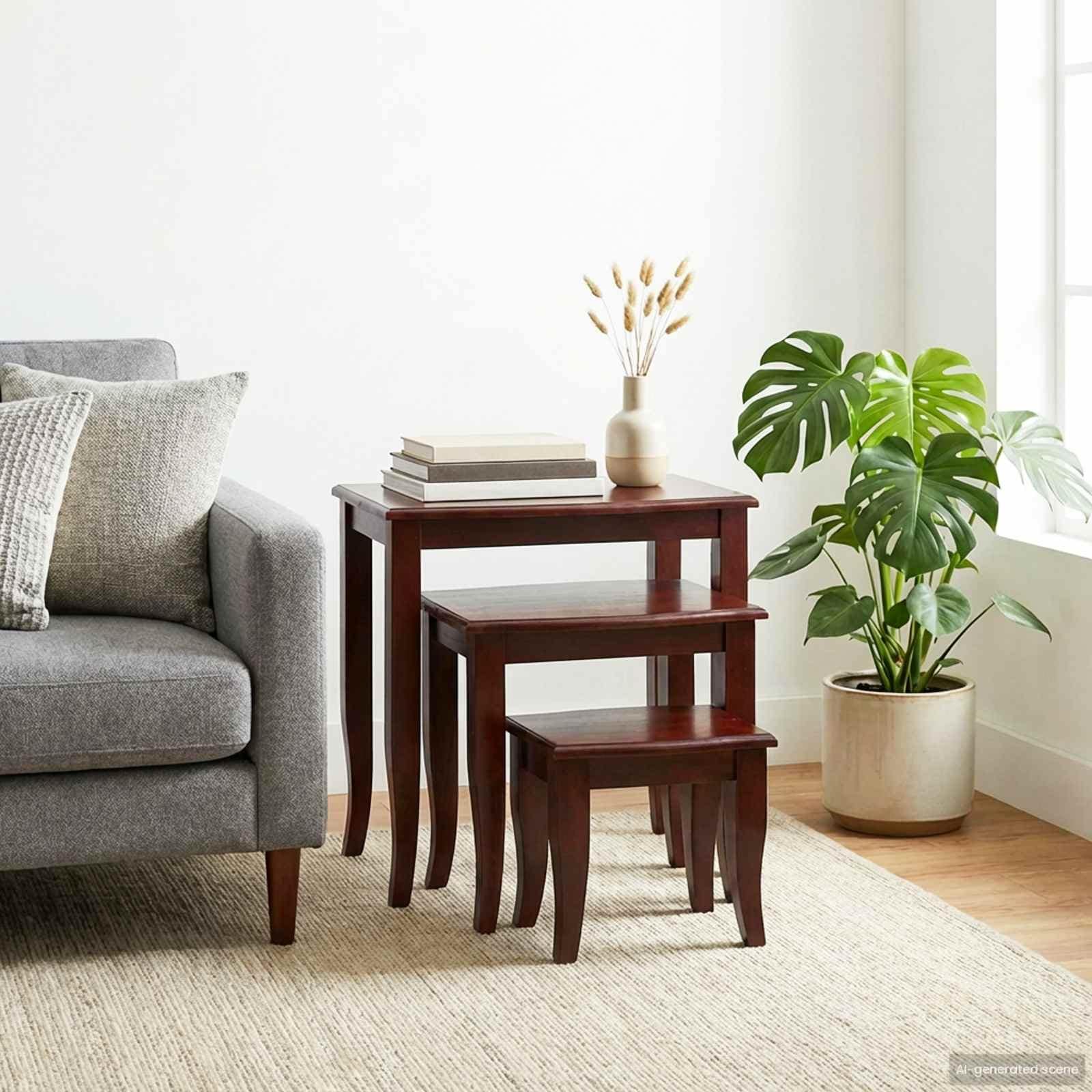 Vidaxl Nesting Side Tables 3 Pcs Brown Solid Mahogany Wood 23.62 X 17.72 X 23.82 In