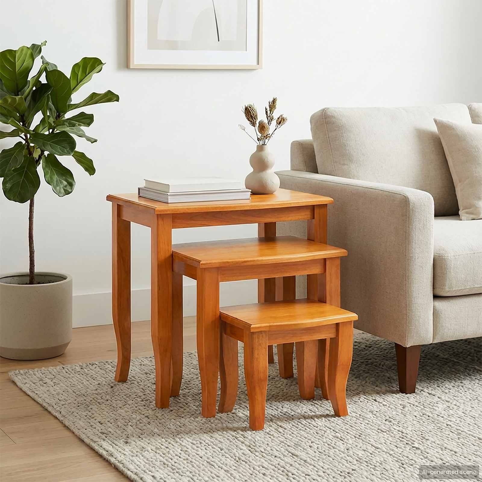 Vidaxl Nesting Side Tables 3 Pcs Natural Solid Mahogany Wood 23.62 X 17.72 X 23.82 In