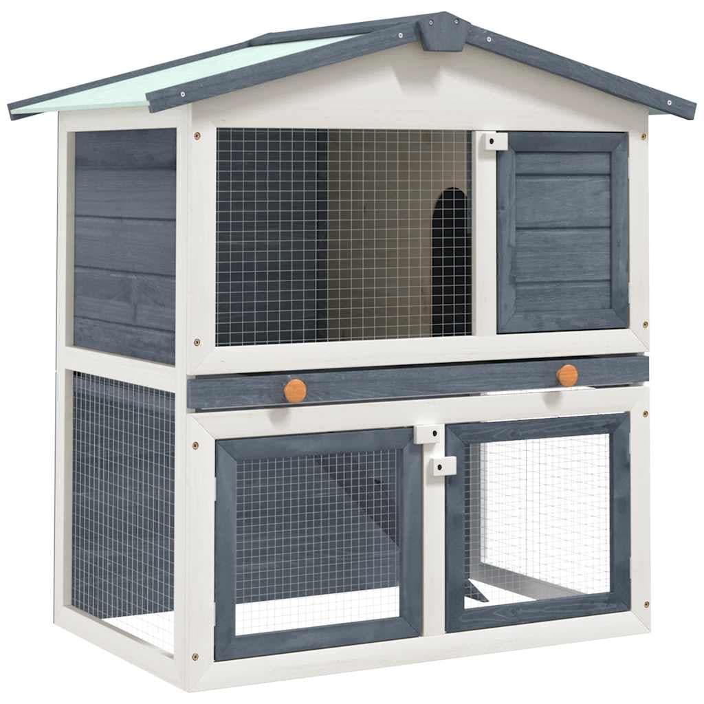 Vidaxl Outdoor Rabbit Hutch 3 Doors Gray Wood
