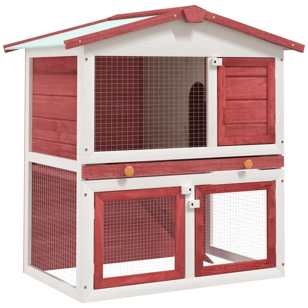 Vidaxl Outdoor Rabbit Hutch 3 Doors Red Wood