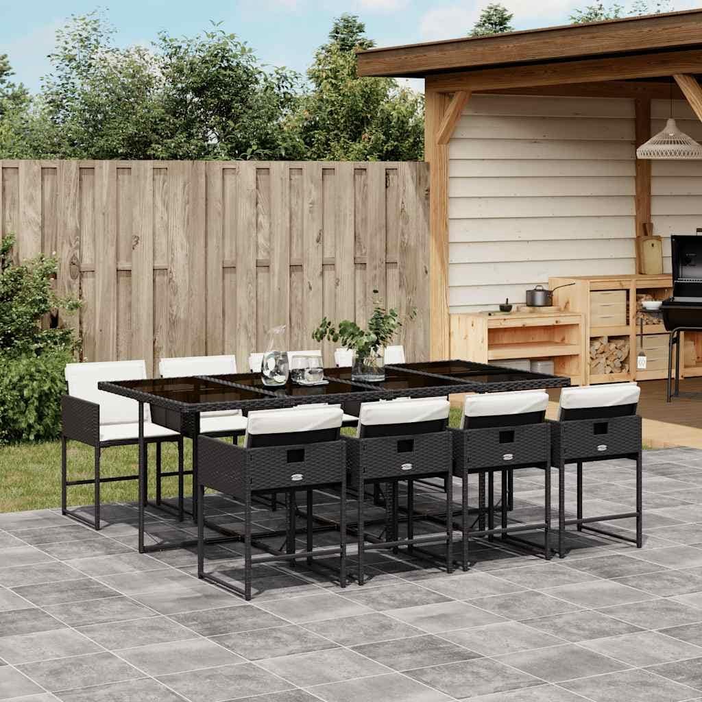 Vidaxl Patio Dining Set With Cushions Black Poly Rattan