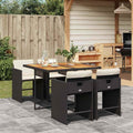 Vidaxl Patio Dining Set With Cushions Black Poly Rattan
