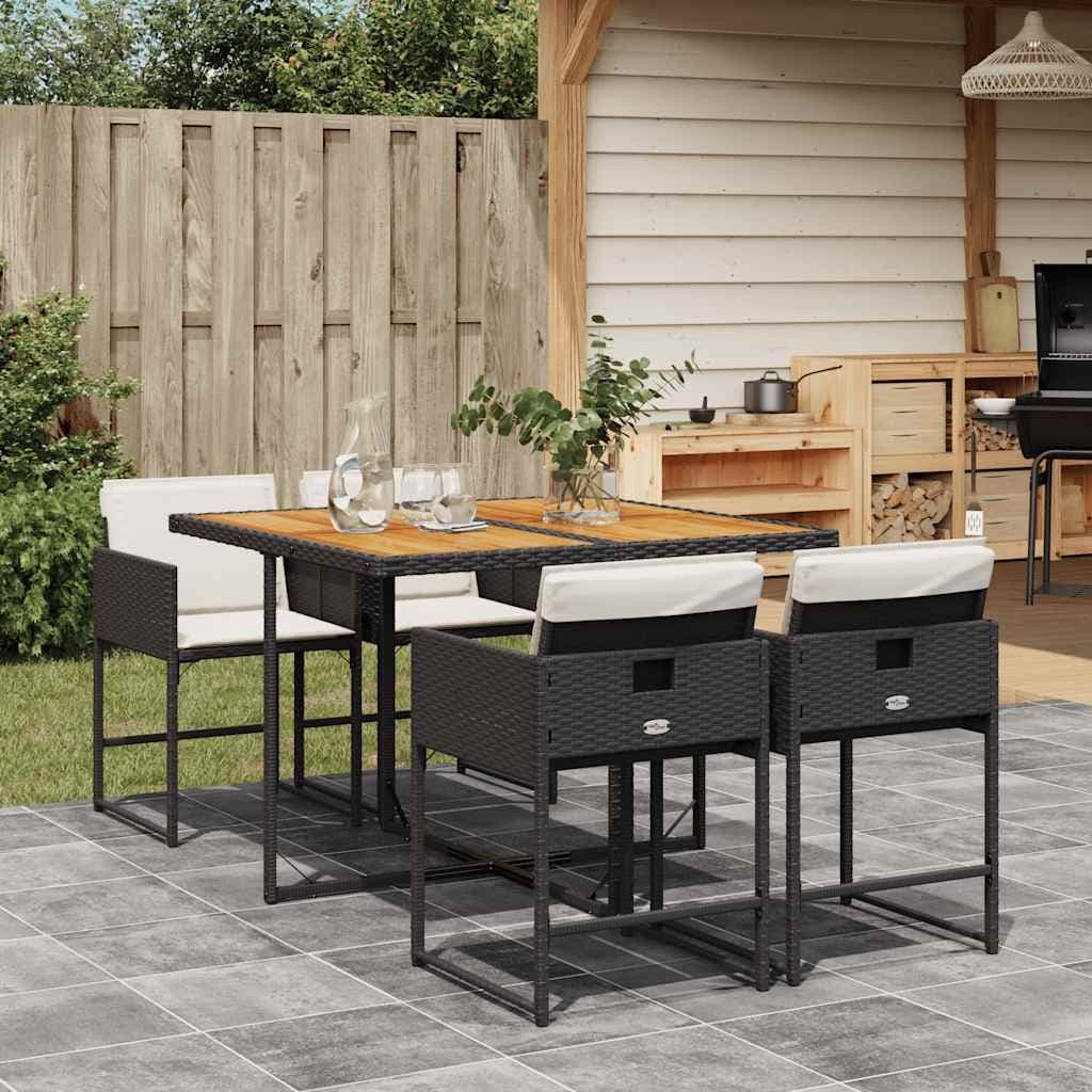 Vidaxl Patio Dining Set With Cushions Black Poly Rattan