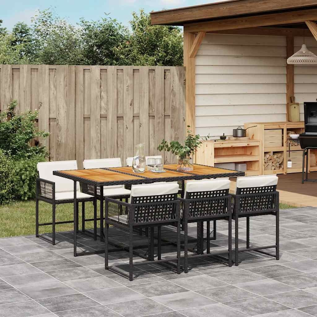 Vidaxl Patio Dining Set With Cushions Black Poly Rattan