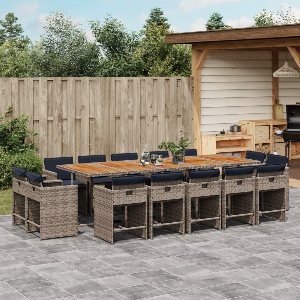 Vidaxl Patio Dining Set With Cushions Gray Poly Rattan