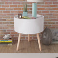 Vidaxl Side Table With Serving Tray Round 15.6 X17.5 White
