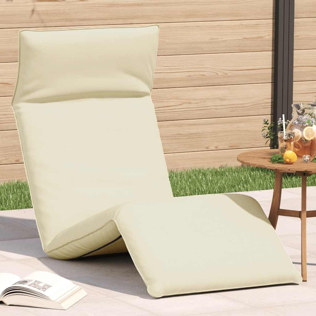 Vidaxl Sun Lounger Cream Oxford Fabric Metal Extra Long Foldable 21.3 X 68.9 X 3.3 In