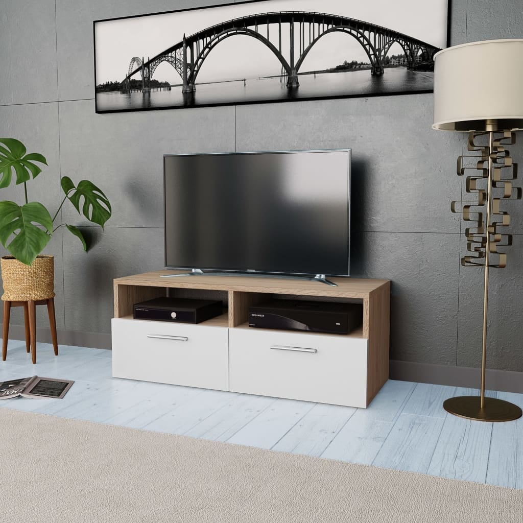 Vidaxl Tv Cabinet Chipboard 37.4 X13.8 X14.2 White Oak Oak And White
