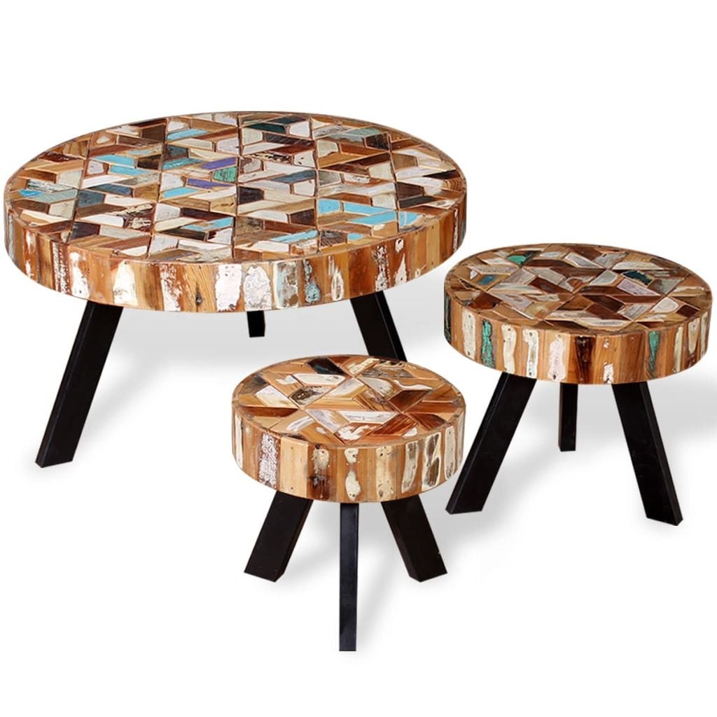 Vidaxl Three Piece Coffee Table Set Solid Reclaimed Wood