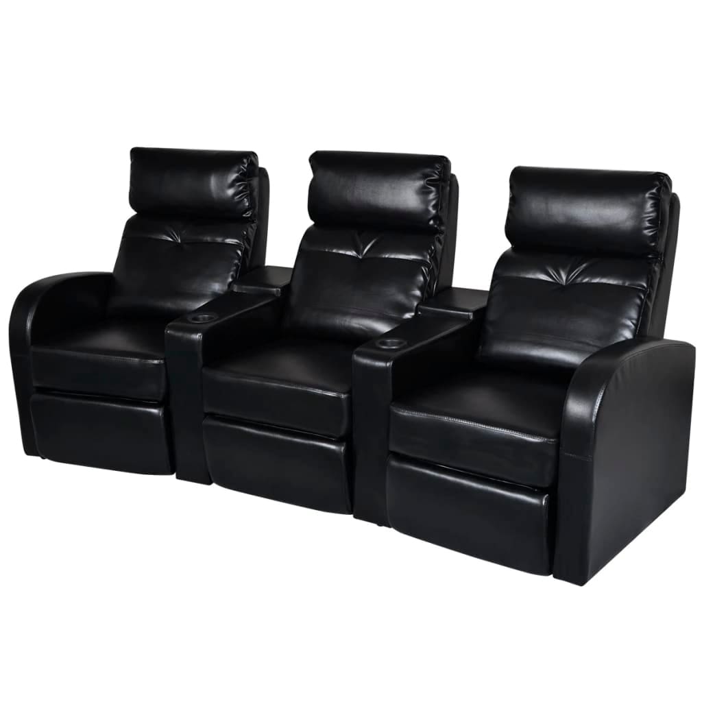 Vidaxl Artificial Leather Home Cinema Recliner Reclining Sofa 3 Seat Black