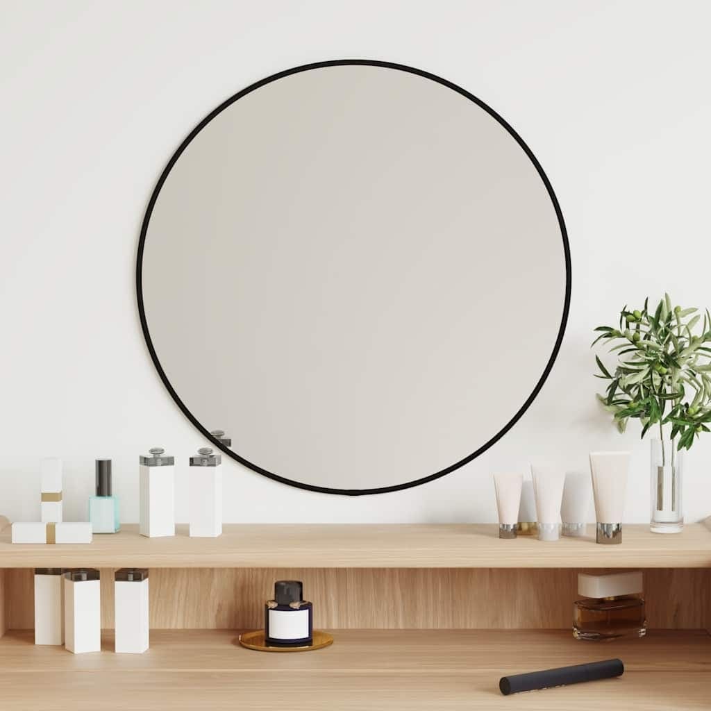 Vidaxl Wall Mirror Black Glass Pvc Wall Mounting Wall Mirror Circular 19.7 X 19.7 X 19.7 In