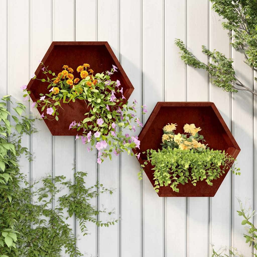 Vidaxl Wall Planter Set Of 2 Rusty Corten Steel Medium 18.1 X 18.1 X 15.7 In.