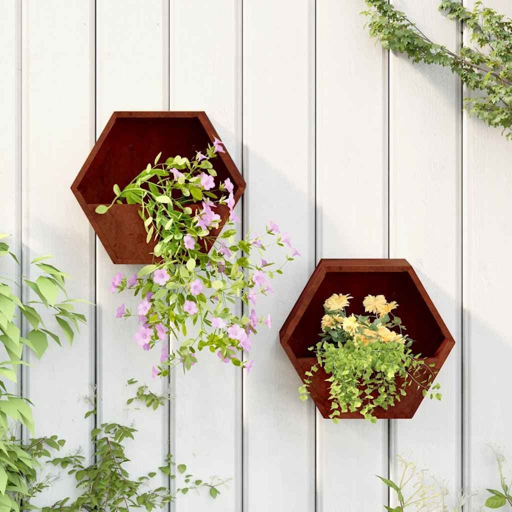 Vidaxl Wall Planter Set Of 2 Rusty Corten Steel Medium 11.8 X 3.9 X 9.8 In