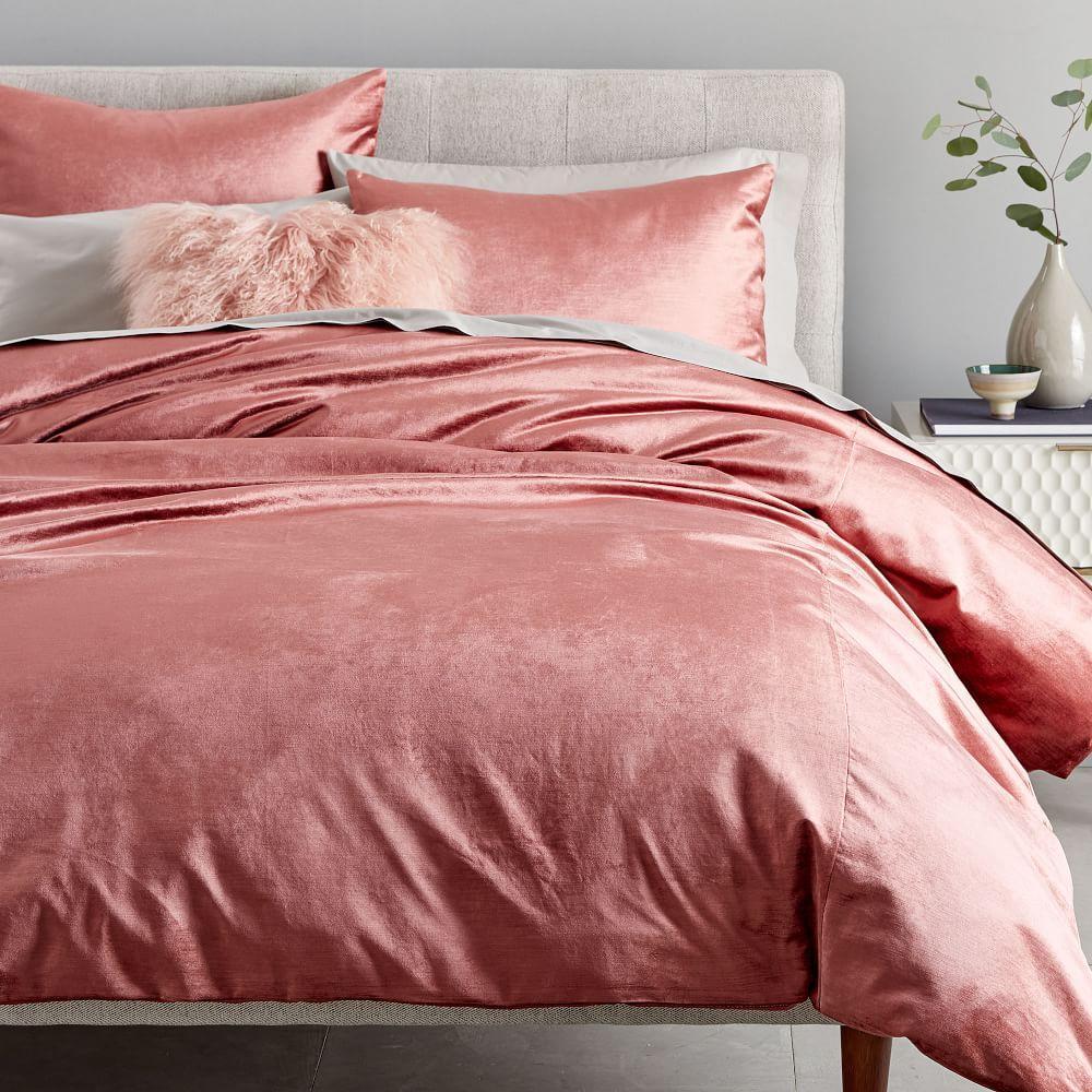 Washed Cotton Lustre Velvet Duvet Cover & Pillowcases - Pink Grapefruit