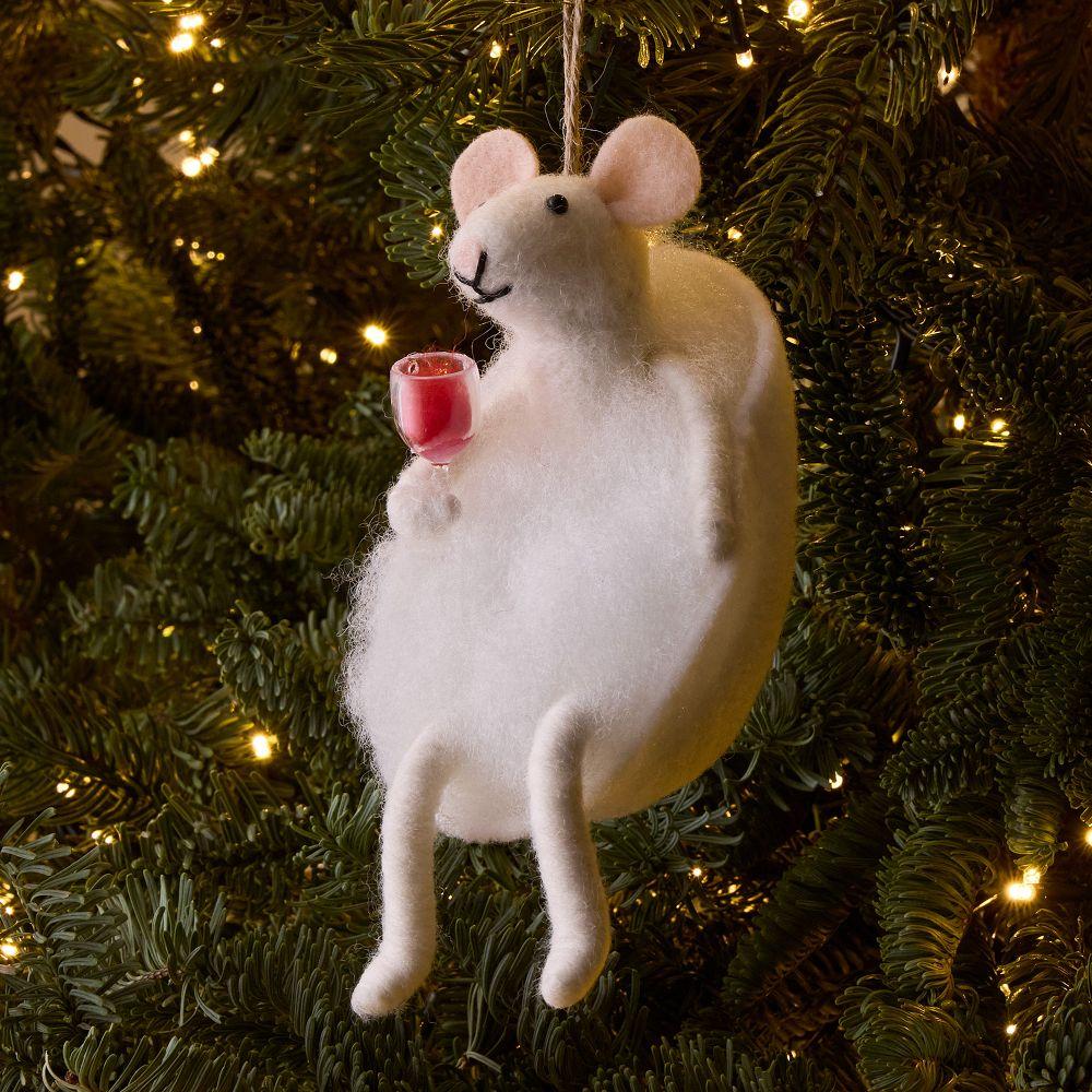 White Mice Drinking Felt Bauble