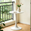 White Round Dining Table With An Elegant Tulip Shaped Steel Base And A 24 Inch Medium Density Fiberboard Tabletop