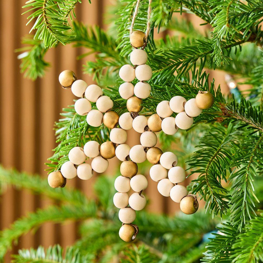 White Wood Beaded Snowflake Bauble