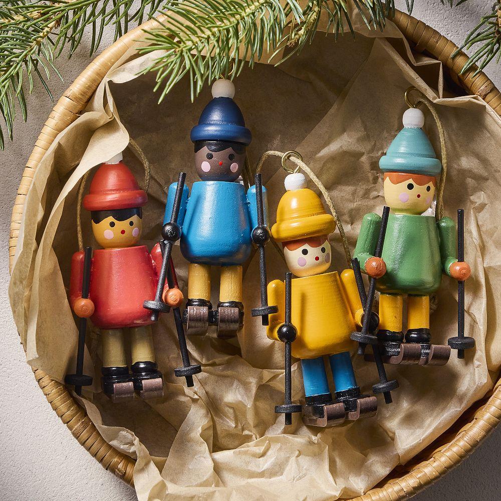Wood Skier Baubles