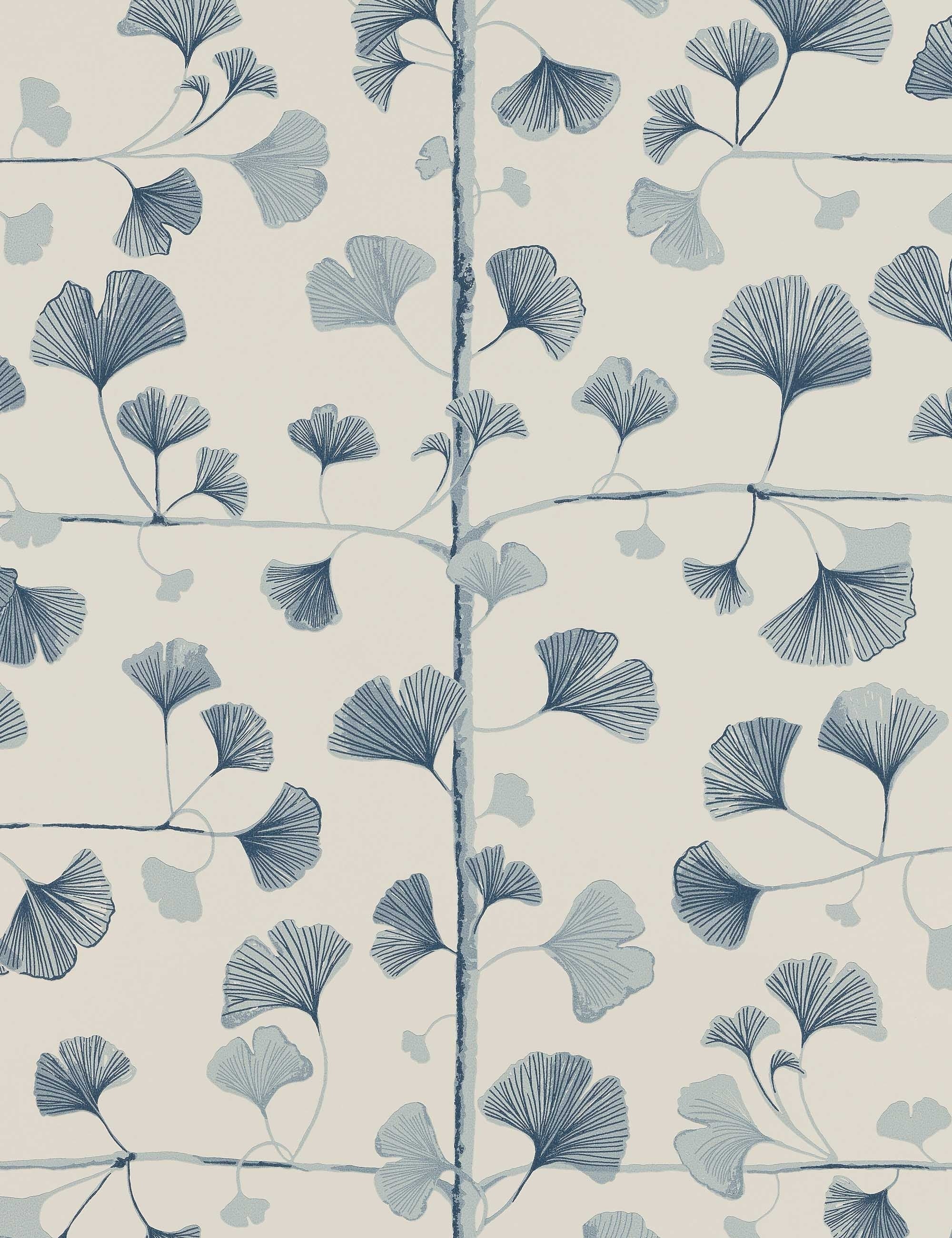 Scalamandre Gingko Wallpaper, Blue Swatch